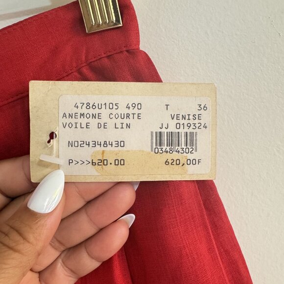 NWT Vintage Agnes B. Linen Skirt Women's Red Pleated Button Up Size 36 US 4 - Picture 4 of 8